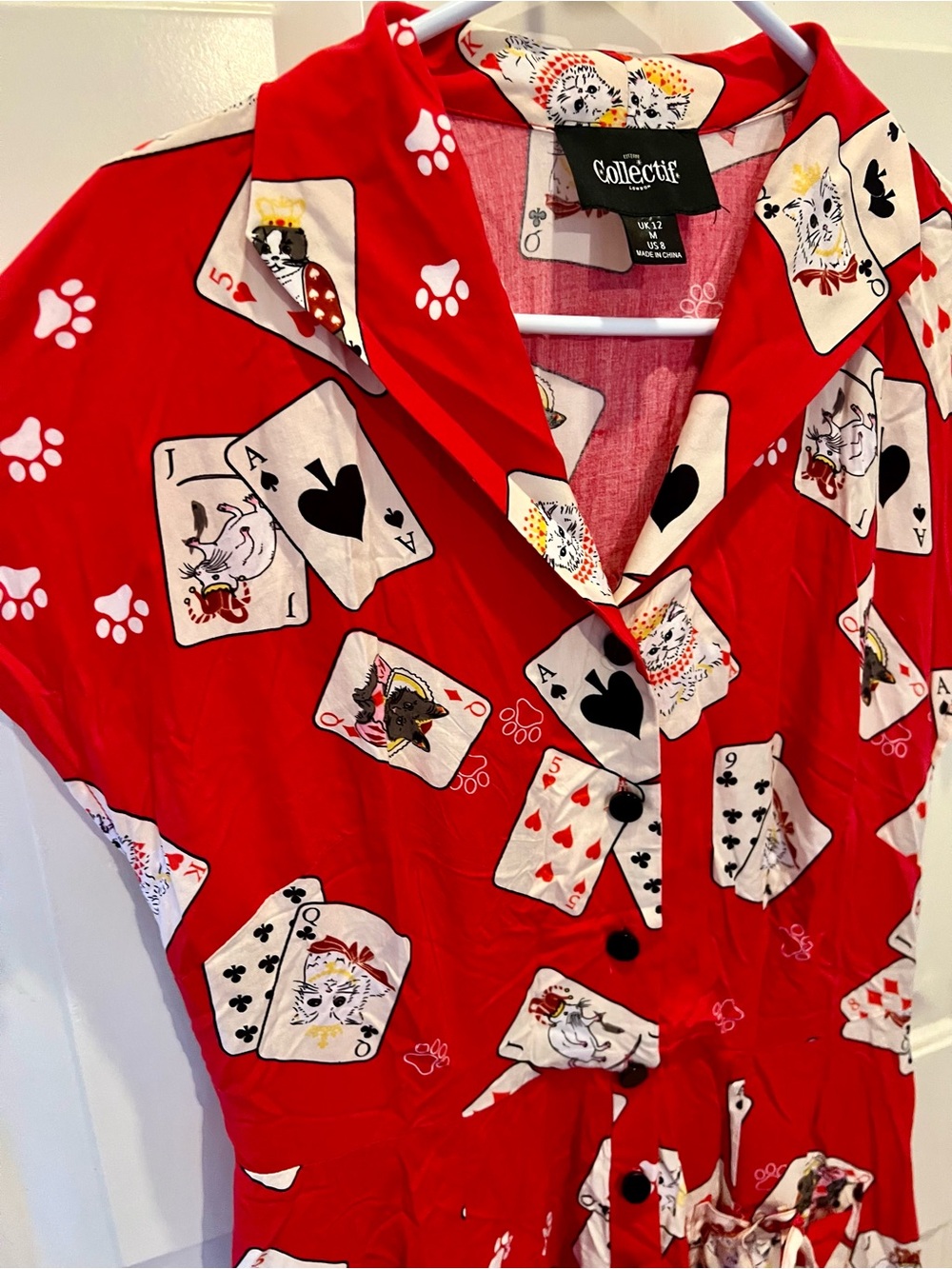 Collectif Red Cat & Card Print Dress - Picture 2 of 4